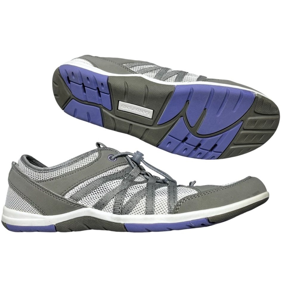 NWOT LANDS' END Bungee Lace Water Oxford Shoes Sneakers Grey White Women's 9